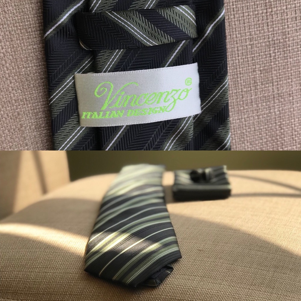NWT Vincenzo Black&Green Tie Set